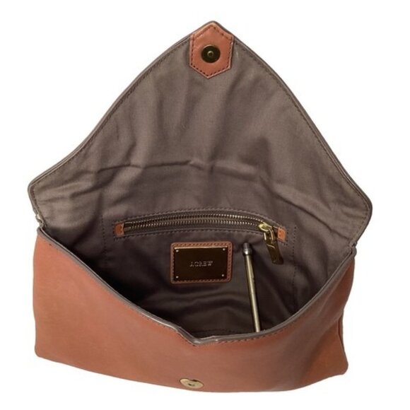 J Crew Clutch Purse Bag Leather Tan 2 Pocket Zipper - Picture 4 of 7